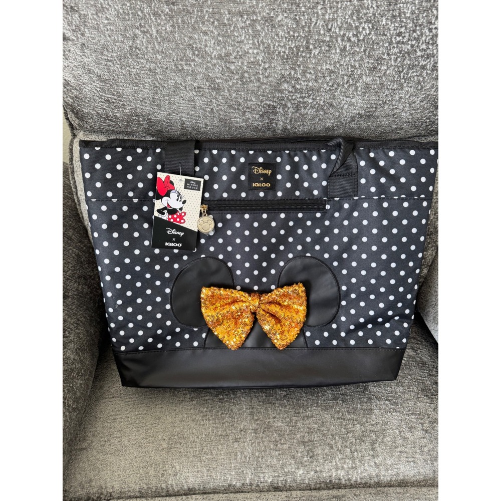 Disney Igloo Cooler Tote Women OS Black Minnie Mouse Polka Dot Sequin Bow New